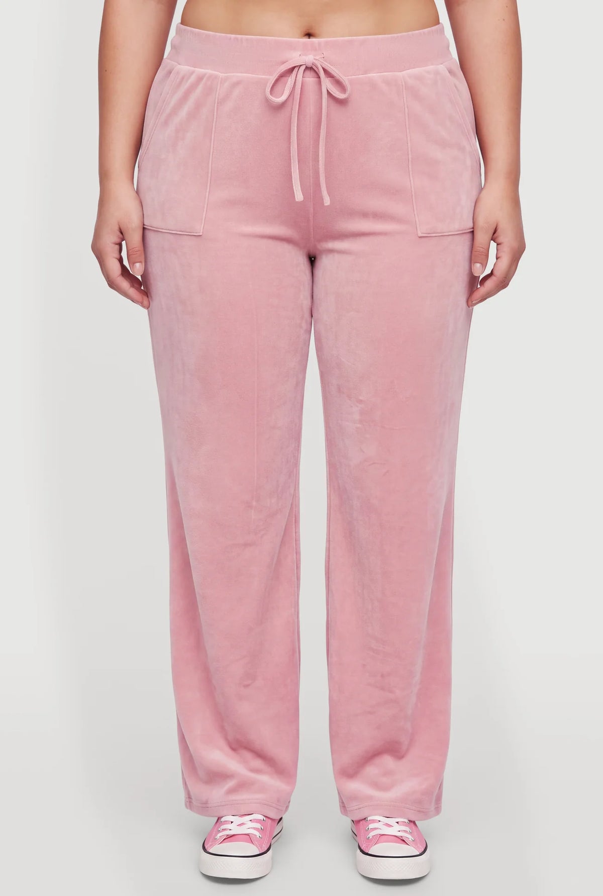Velour Faux Drawstring High Waisted Sweatpants