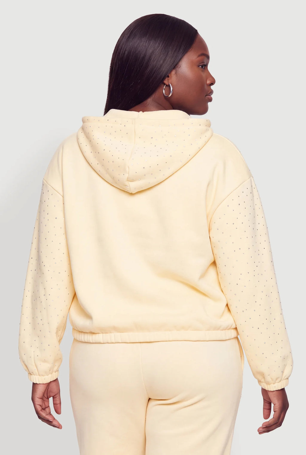 Rhinestone Studded Zip Front Hooded Sweatshirt