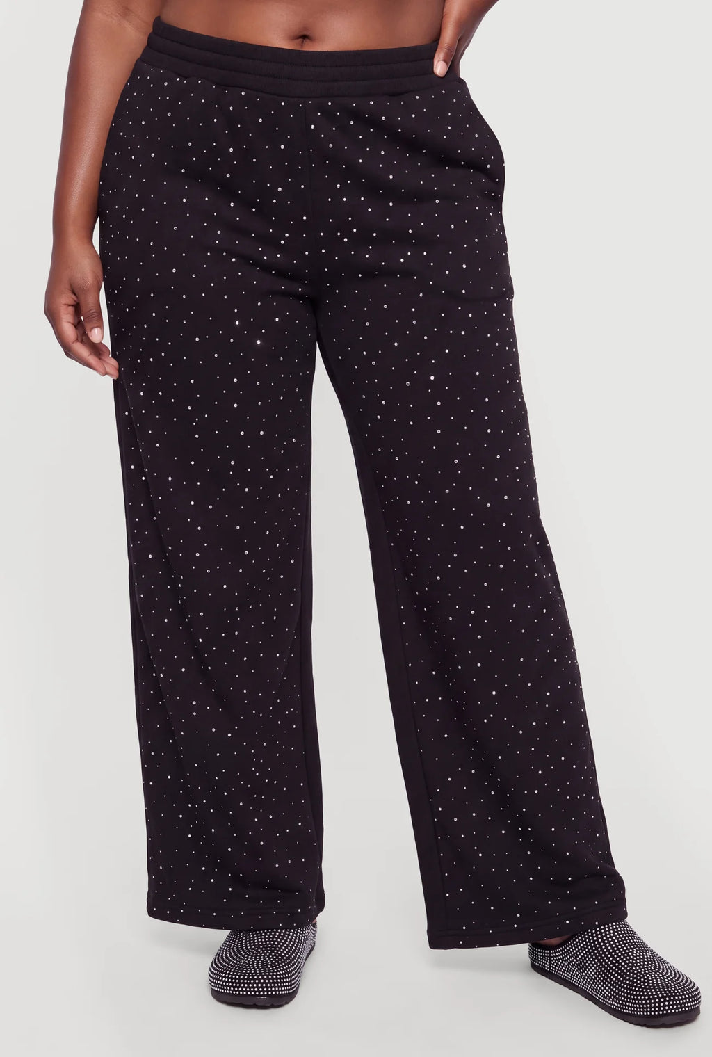 Rhinestone High Waisted Wide Leg Sweatpants