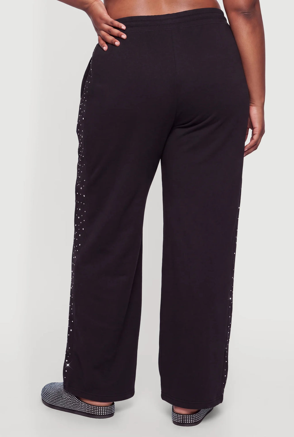 Rhinestone High Waisted Wide Leg Sweatpants