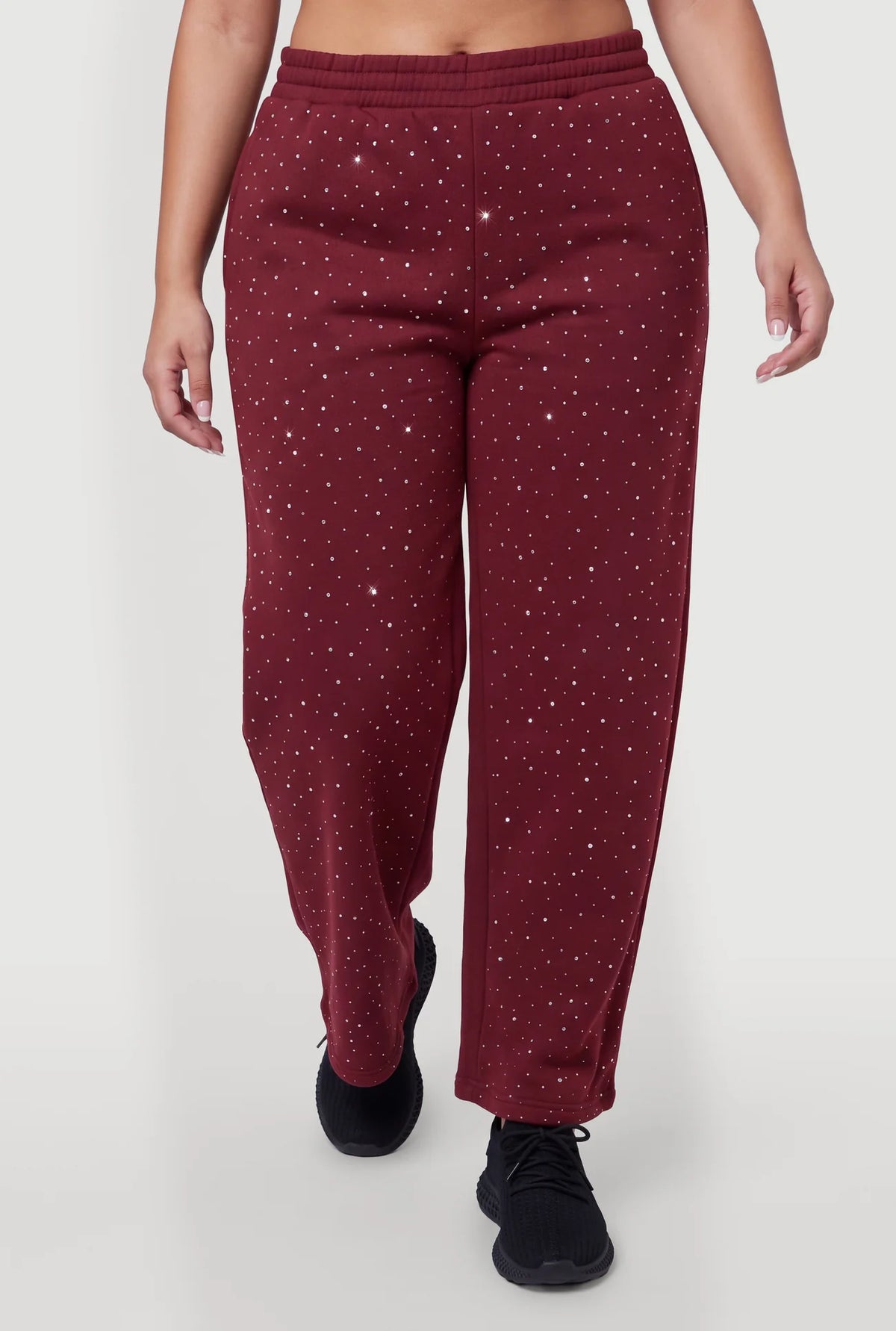 Rhinestone High Waisted Wide Leg Sweatpants