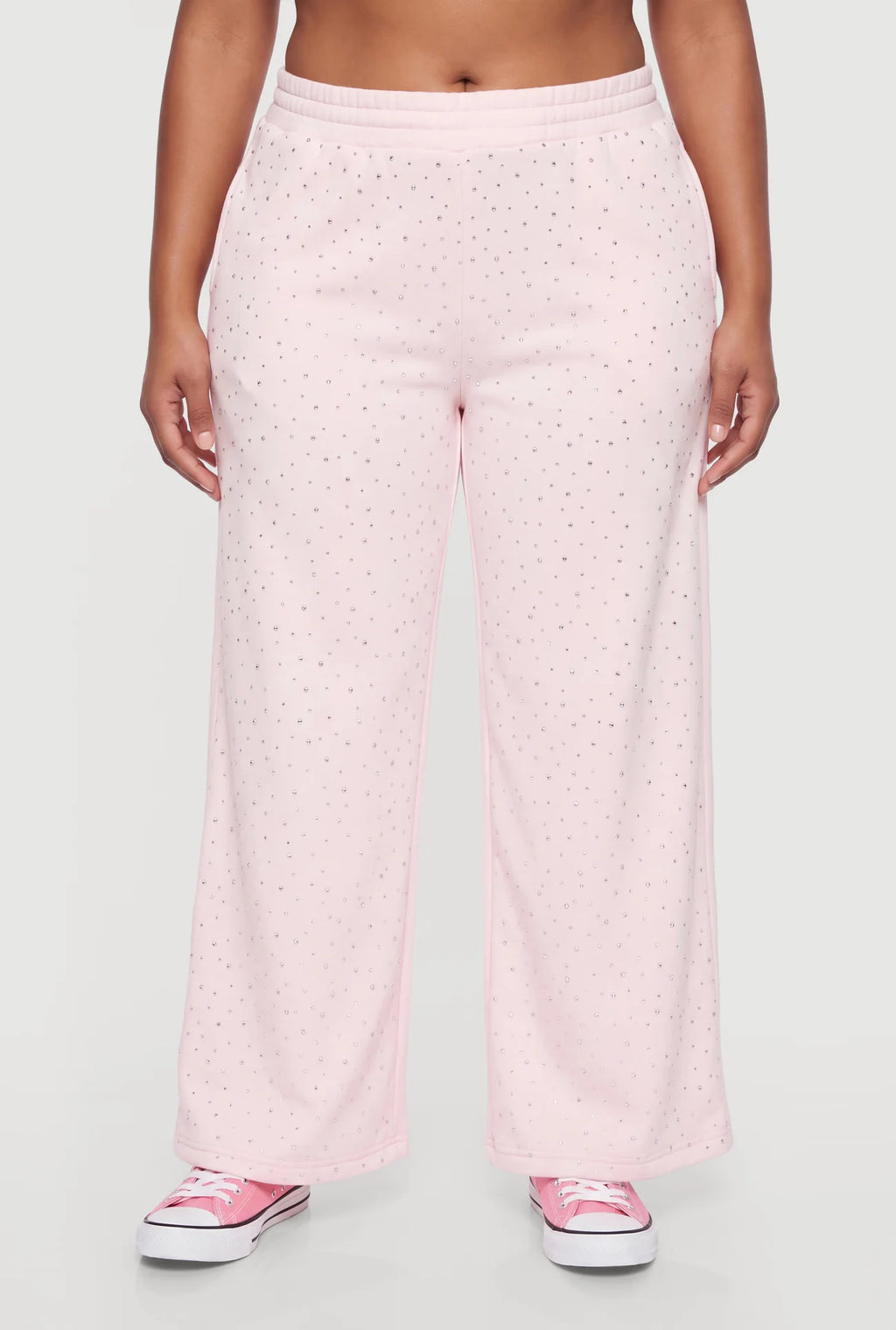 Rhinestone High Waisted Wide Leg Sweatpants