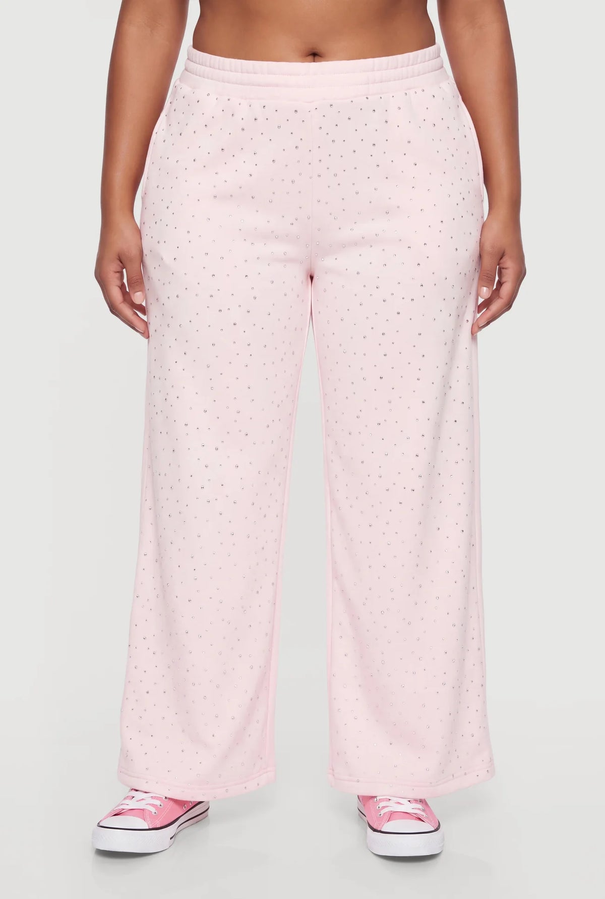 Rhinestone High Waisted Wide Leg Sweatpants