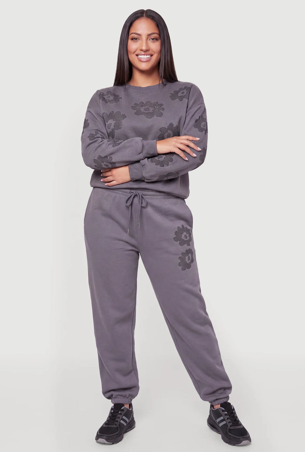 Almost Famous Rhinestone Patterned Pullover Sweatshirt