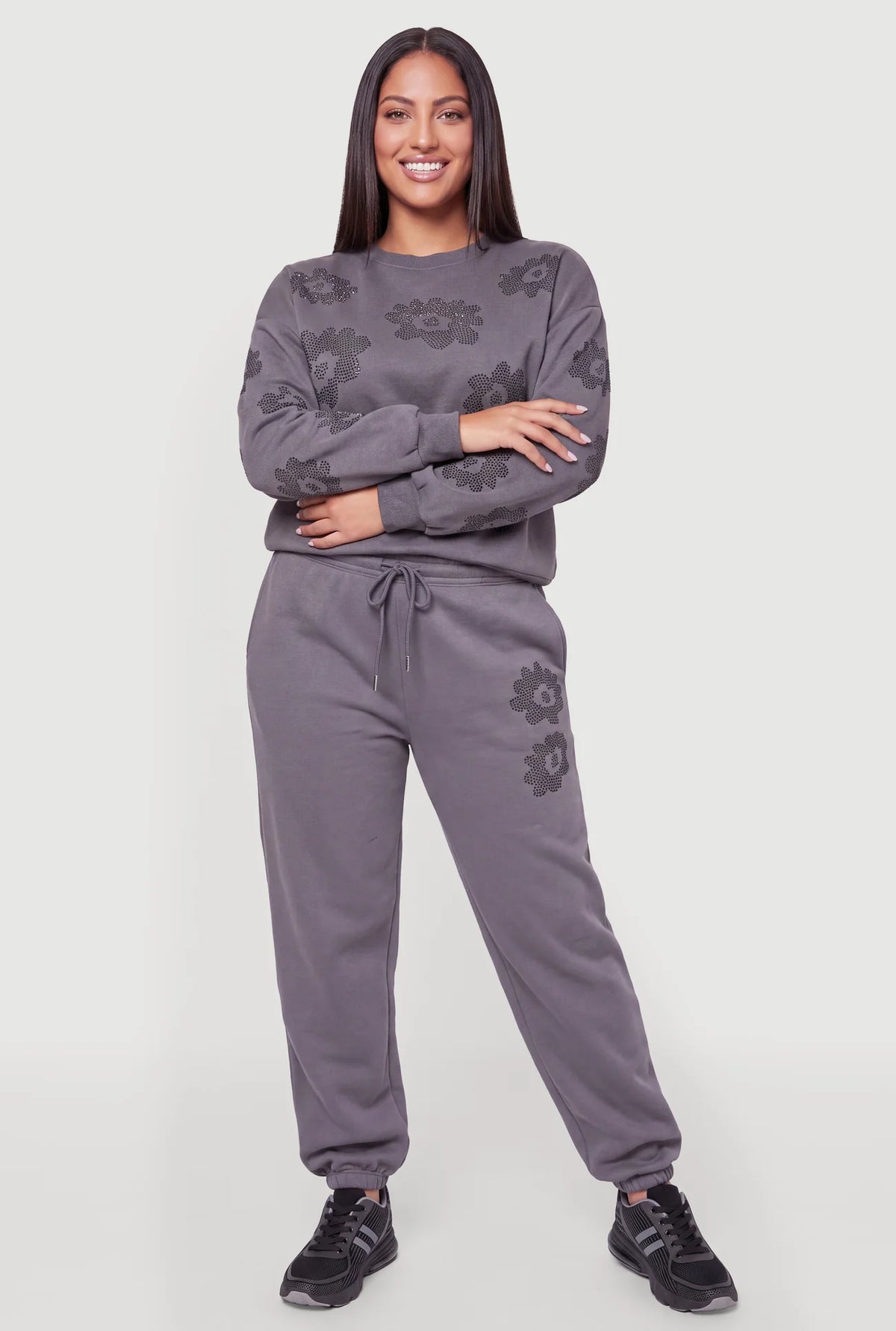 Almost Famous Rhinestone Patterned Pullover Sweatshirt