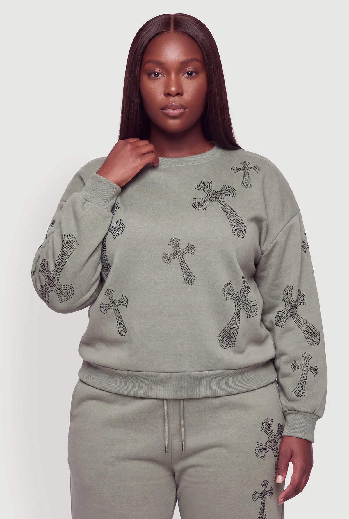Almost Famous Rhinestone Patterned Pullover Sweatshirt
