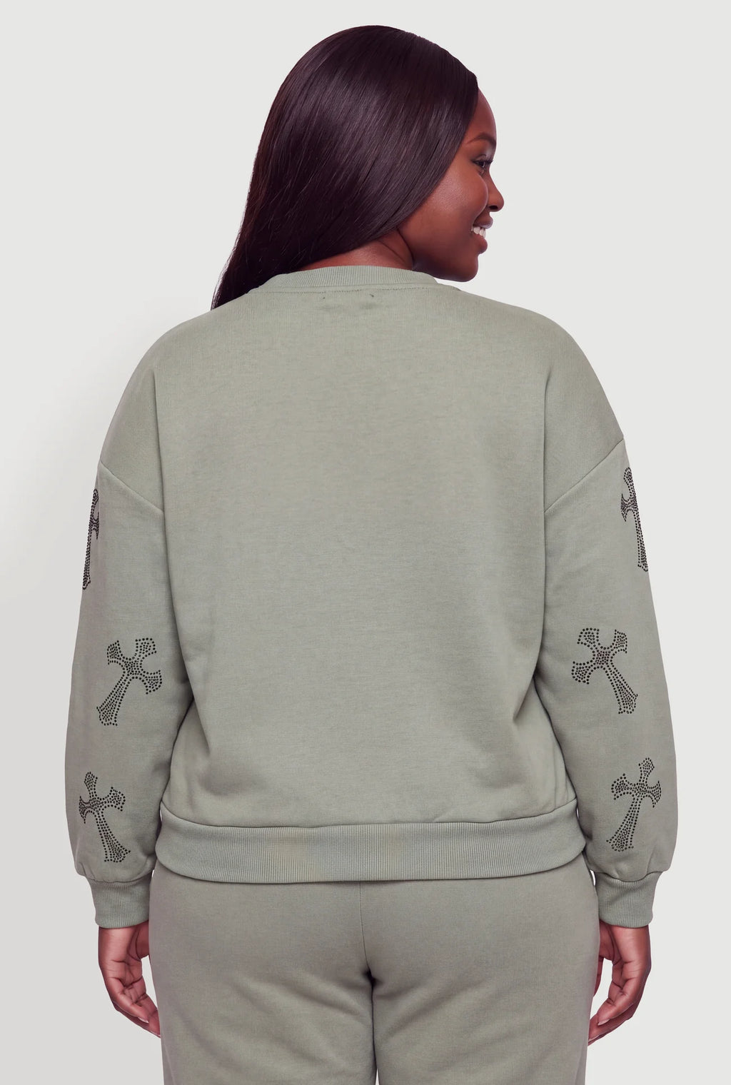Almost Famous Rhinestone Patterned Pullover Sweatshirt