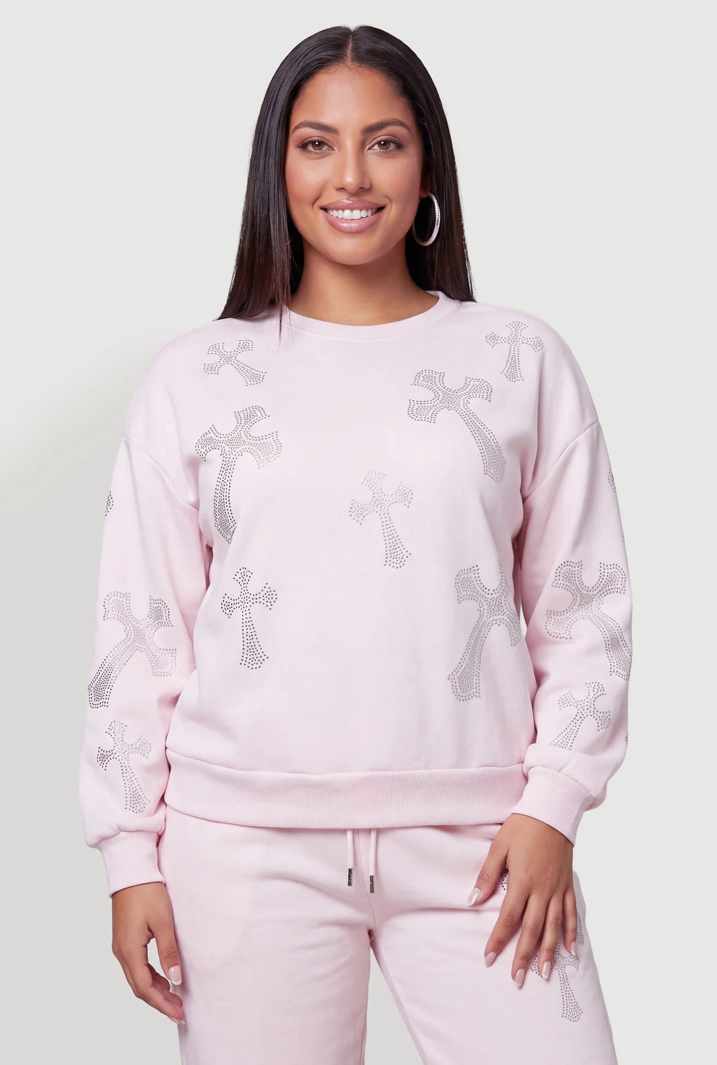 Almost Famous Rhinestone Patterned Pullover Sweatshirt