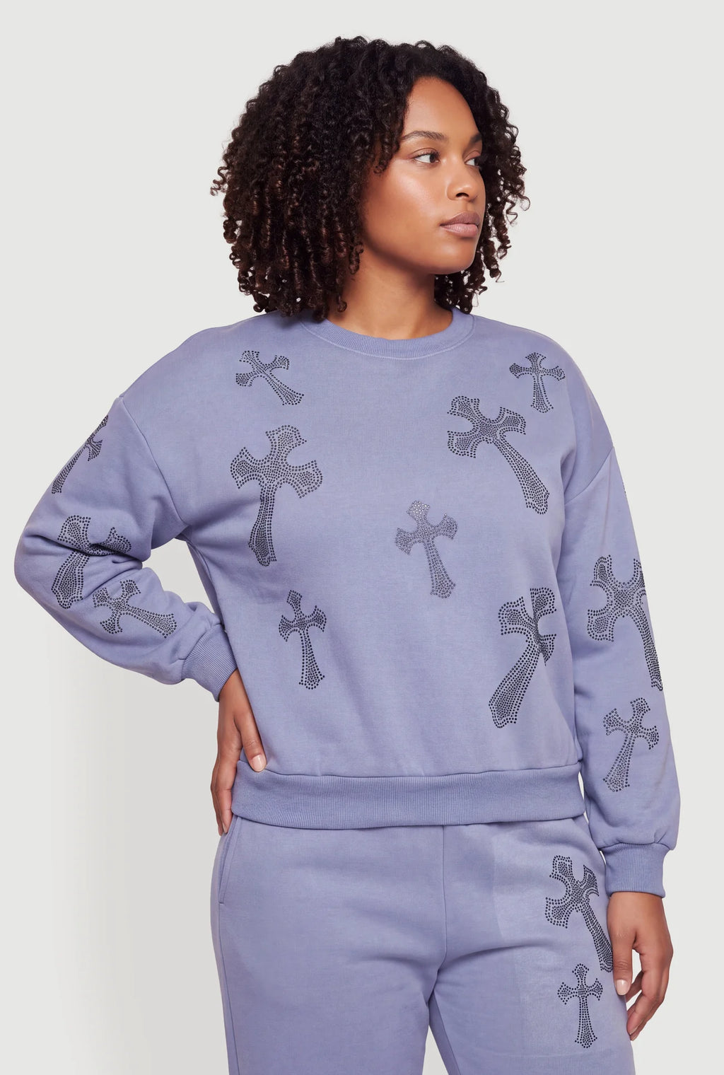 Almost Famous Rhinestone Patterned Pullover Sweatshirt