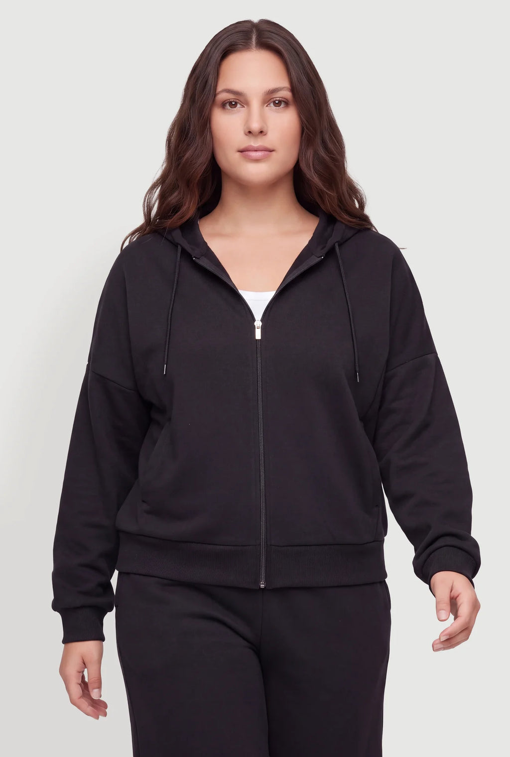 Zip Front Drop Shoulder Hooded Sweatshirt