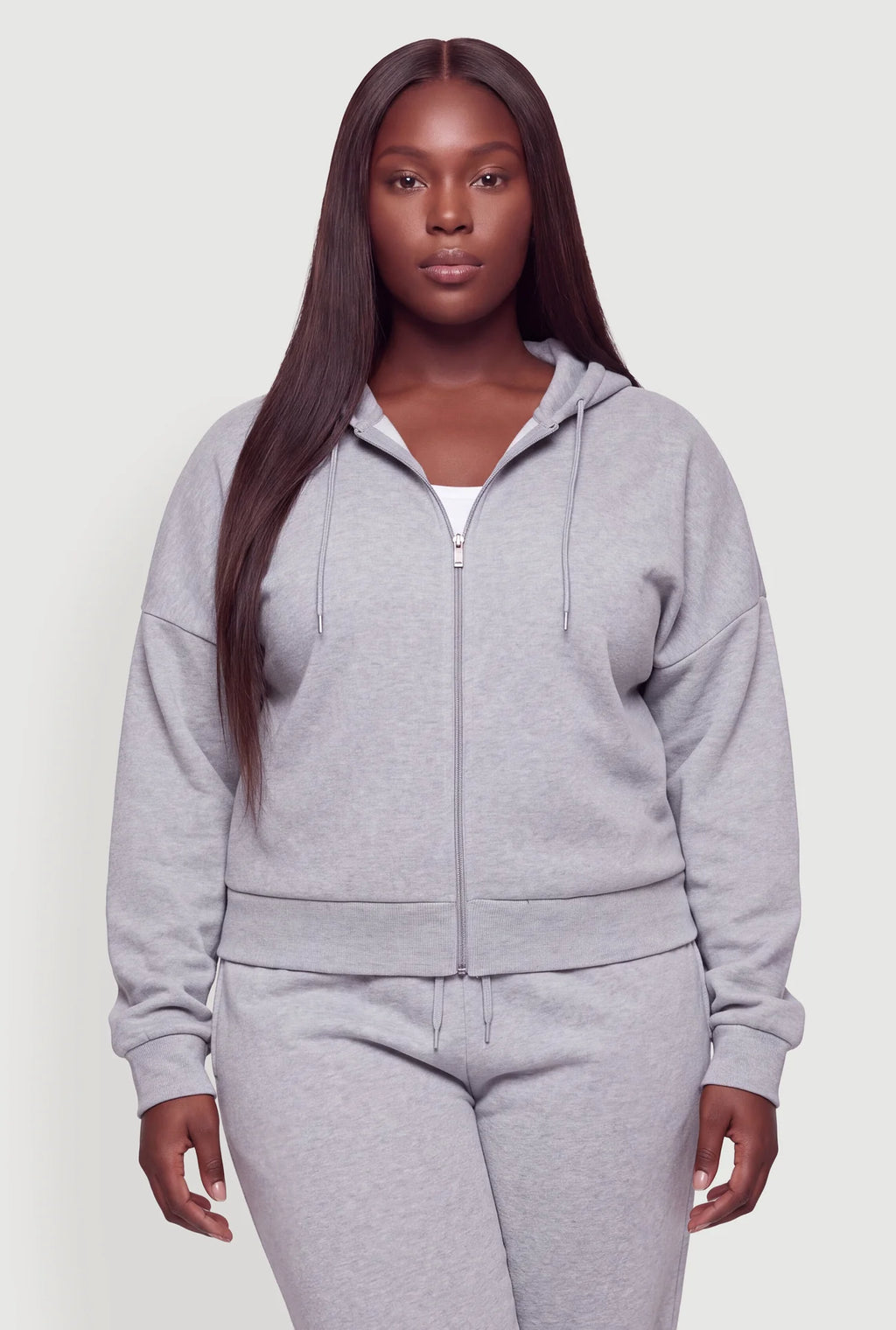 Zip Front Drop Shoulder Hooded Sweatshirt