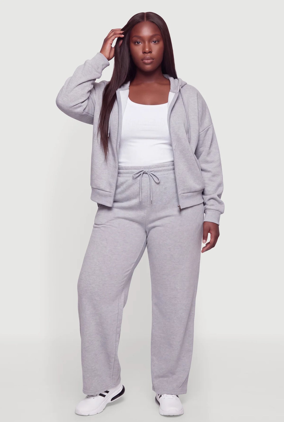 Zip Front Drop Shoulder Hooded Sweatshirt