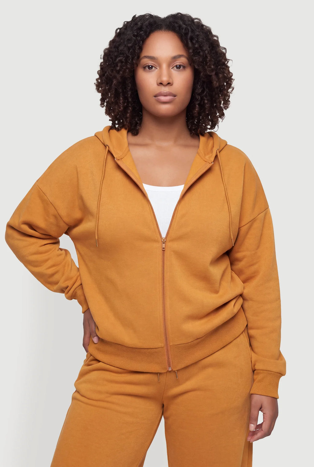 Zip Front Drop Shoulder Hooded Sweatshirt