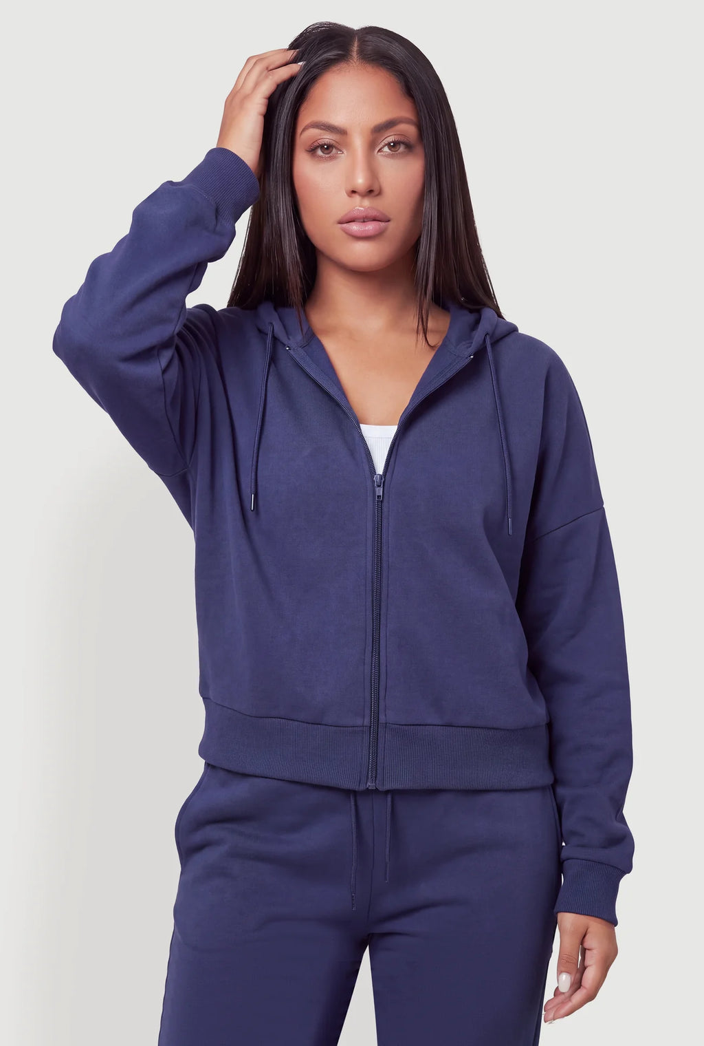 Zip Front Drop Shoulder Hooded Sweatshirt