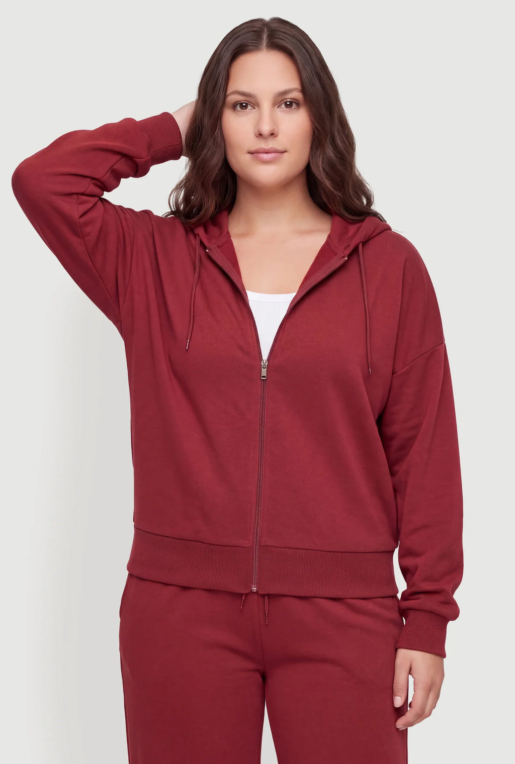 Zip Front Drop Shoulder Hooded Sweatshirt