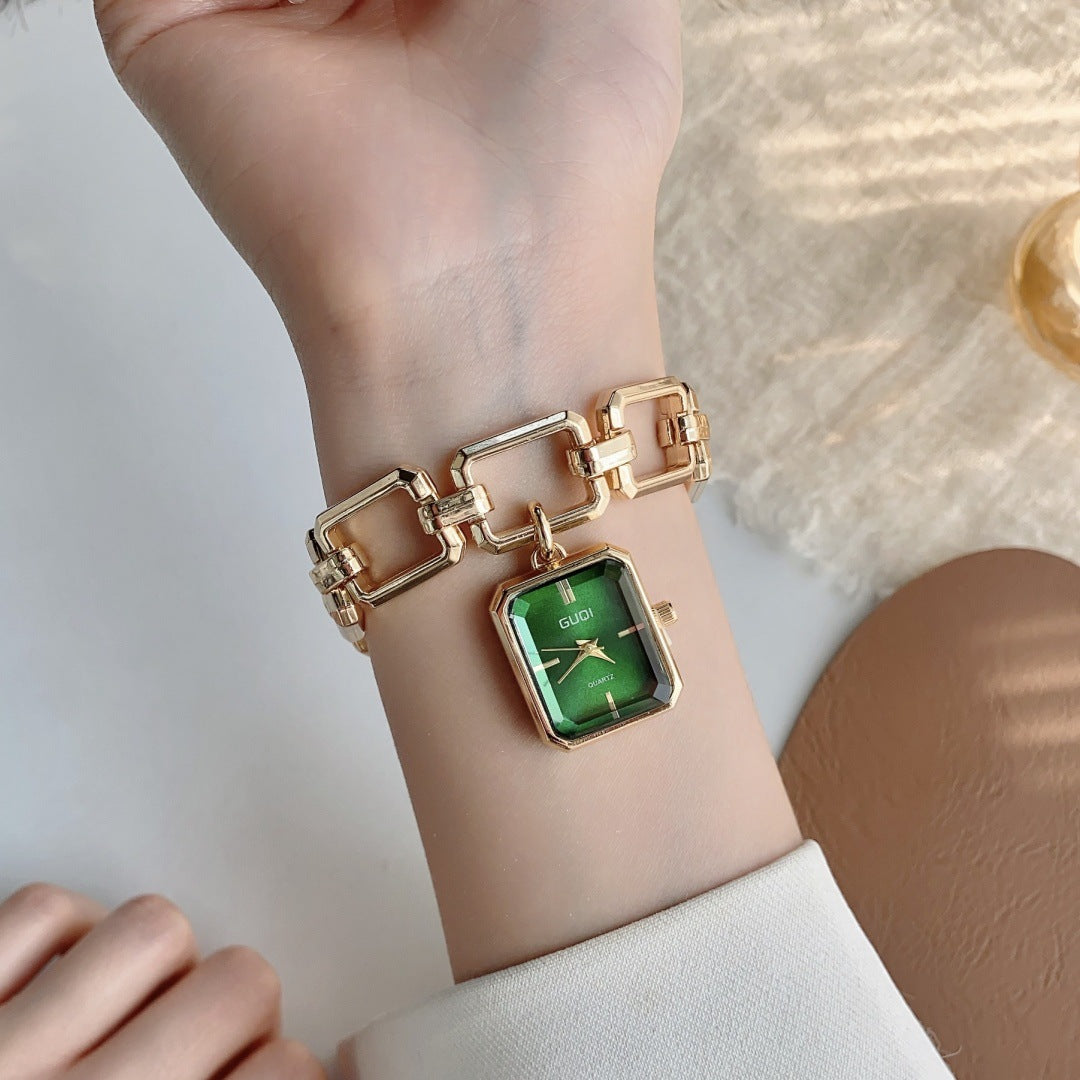Womens Decorative Watch With Square Pendant And Bracelet Style