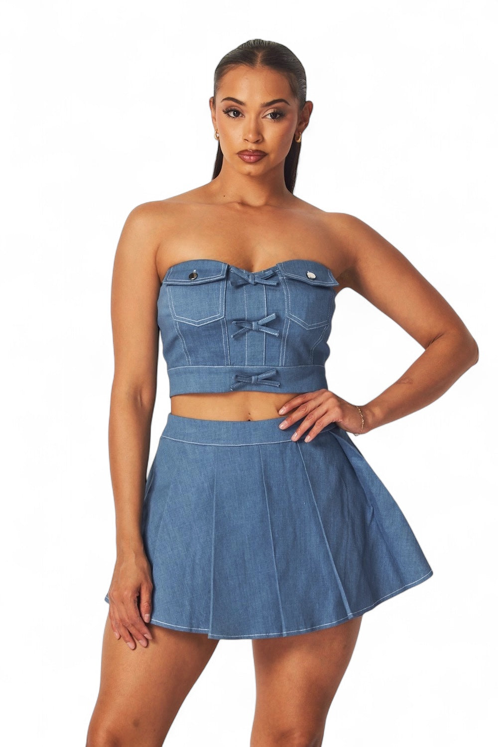 Giorgia Denim Top and Mini Skater Skort Set