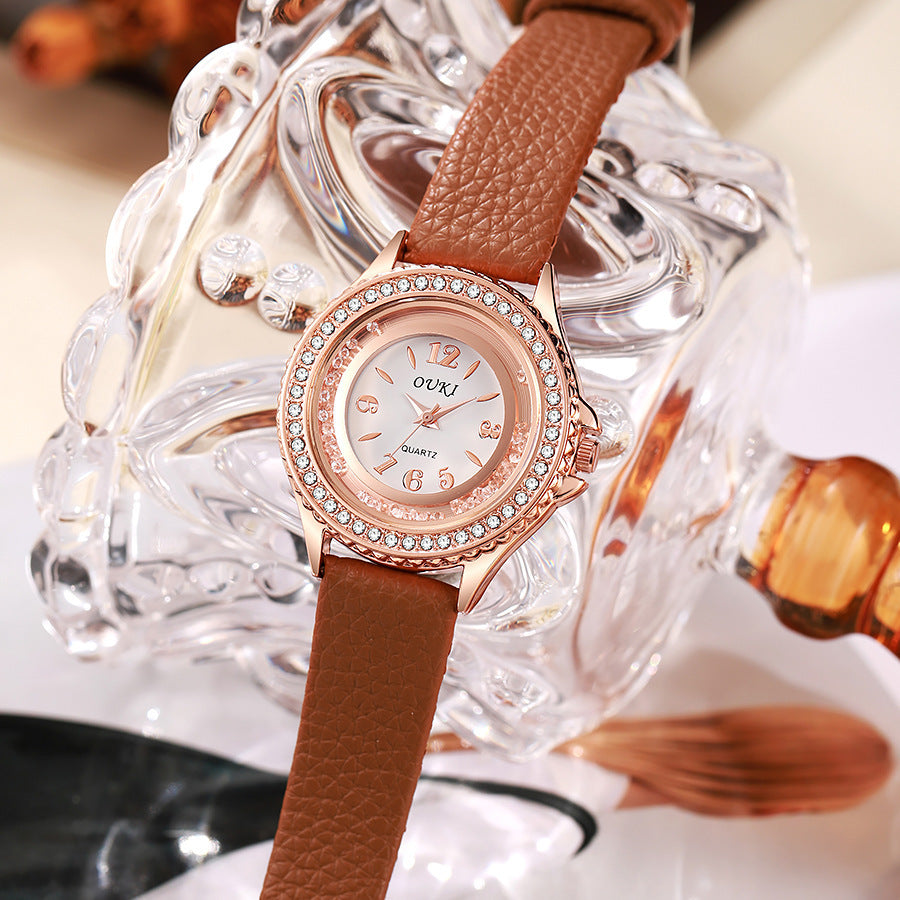 Stylish And Minimalist Round Rhinestone Womens Watch