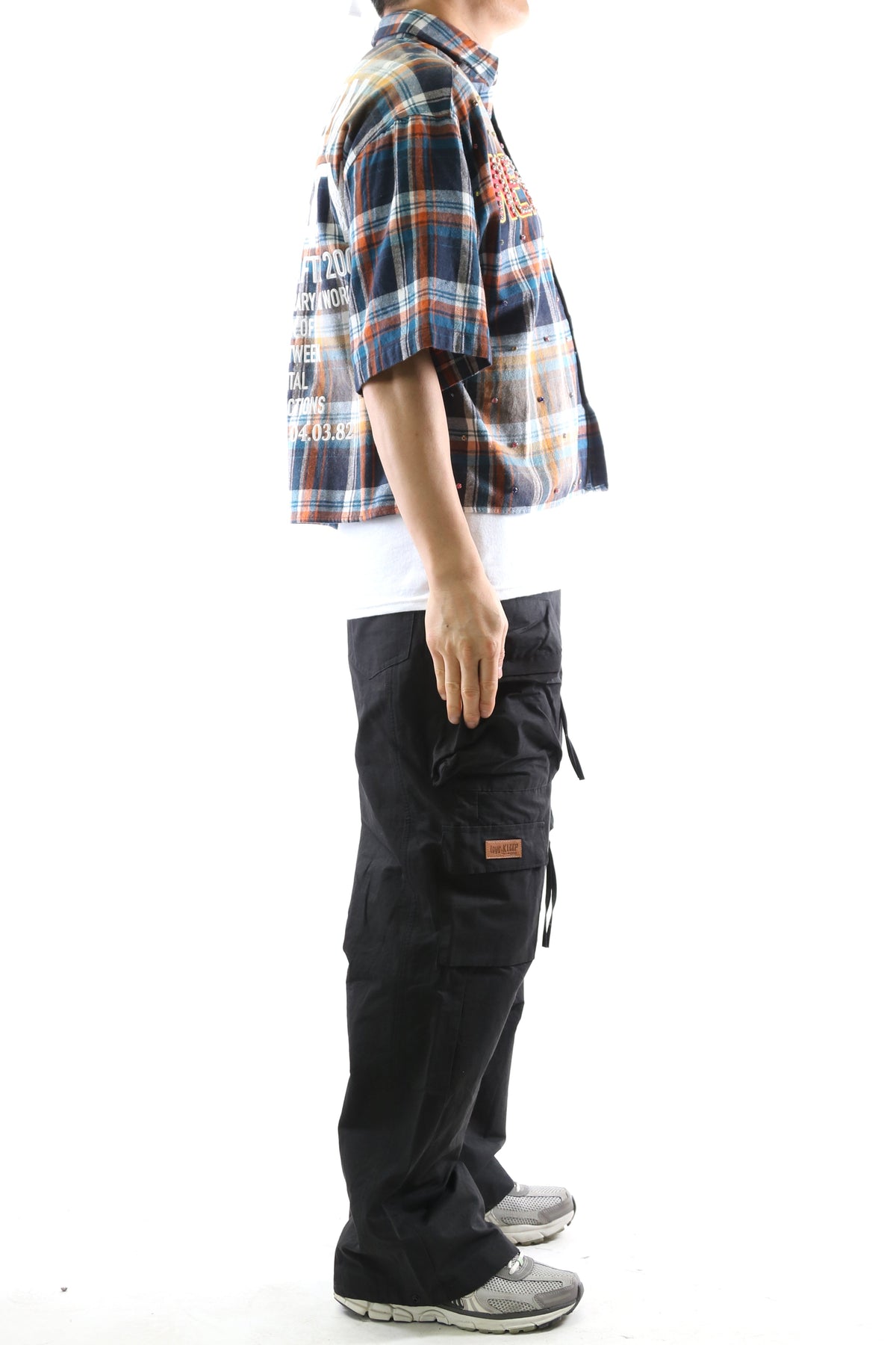 SUIFU Washed Flannel Crop Top Button Down Shirt