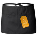 White Classic 3 Pack   Black Server Waist Aprons with 3 Pockets Waitress Half Apron