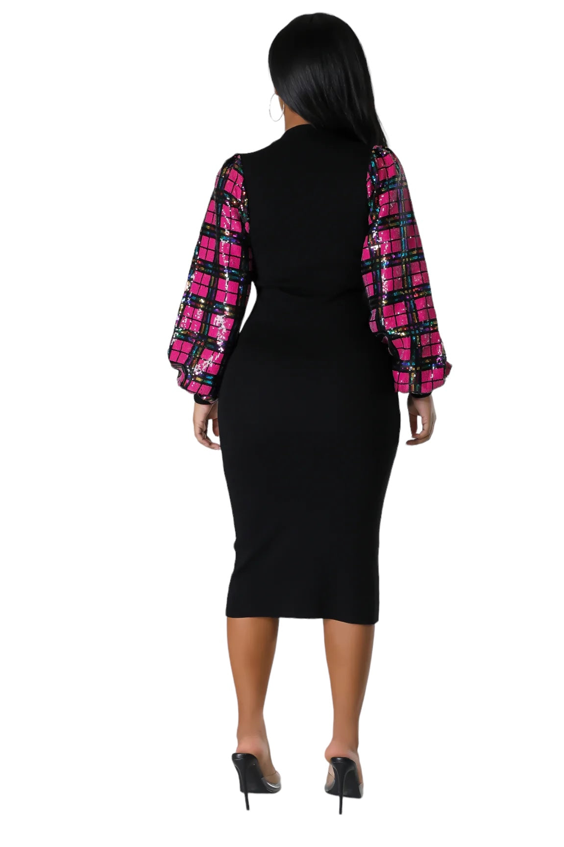 Knit Dress with Puff Sequin Sleeves