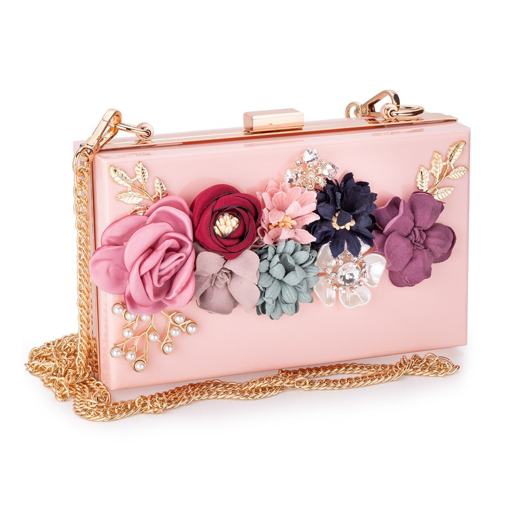 Transparent Flower Acrylic Square Chain Clutch Bag