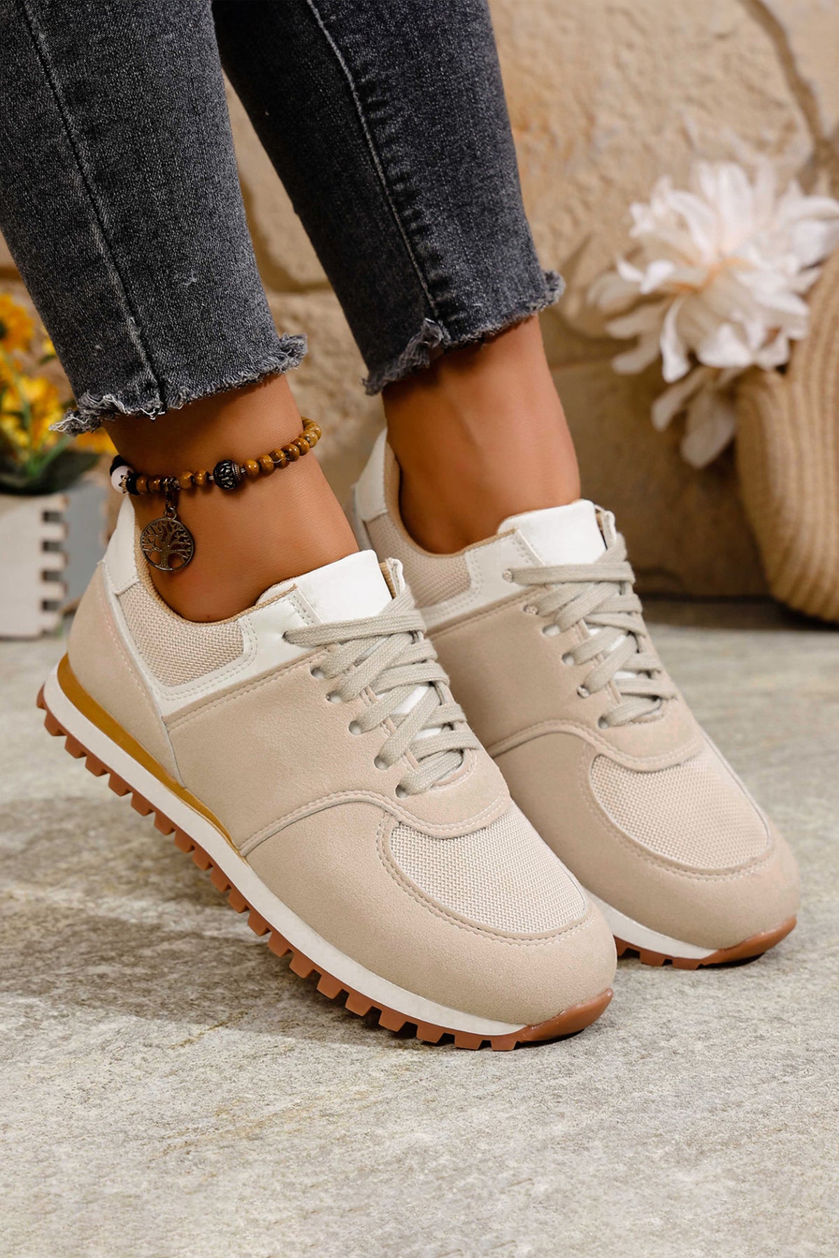 Faux Suede Mixed Patchwork Retro Jogger Sneakers