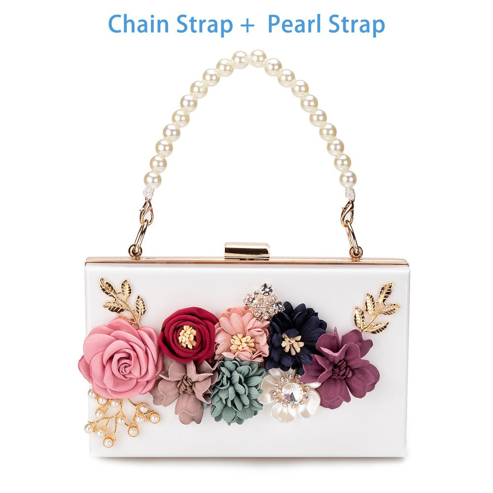 Transparent Flower Acrylic Square Chain Clutch Bag