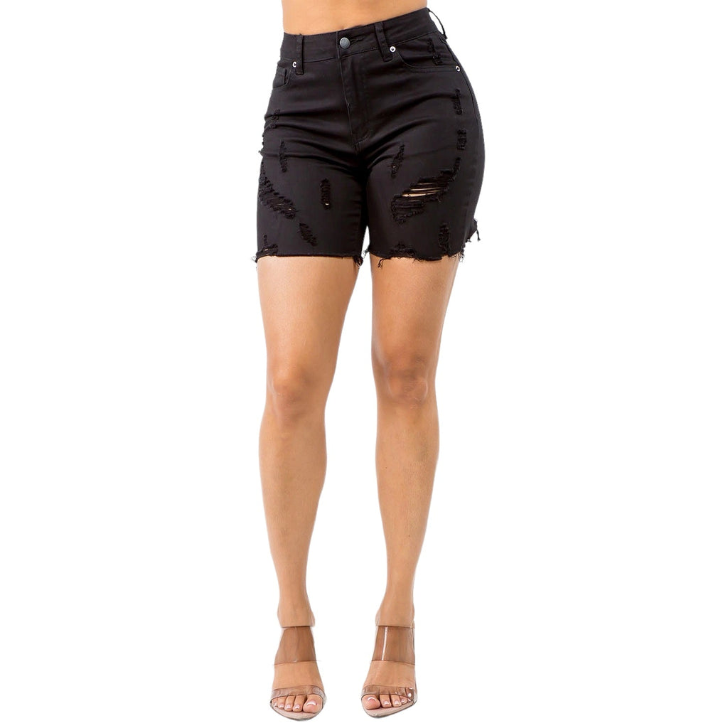High Waist Distressed Denim Shorts -RSS20482