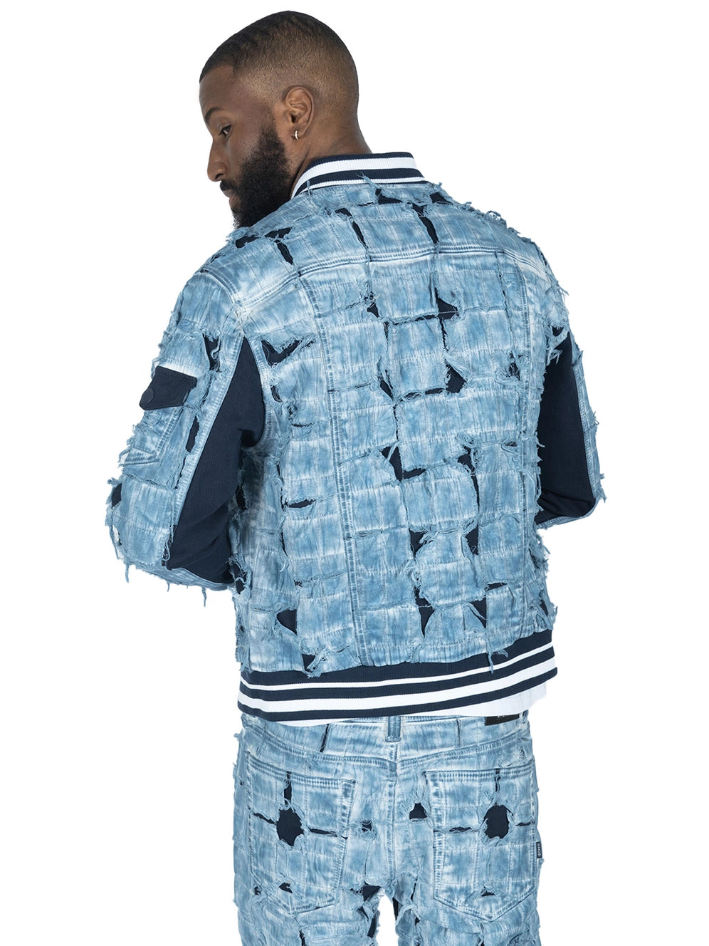 Positano Ripped Overlay Denim Jacket - Blue