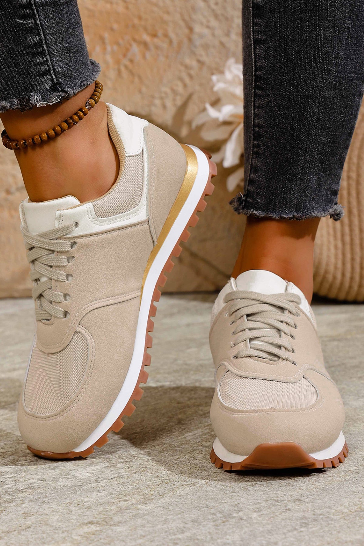 Faux Suede Mixed Patchwork Retro Jogger Sneakers