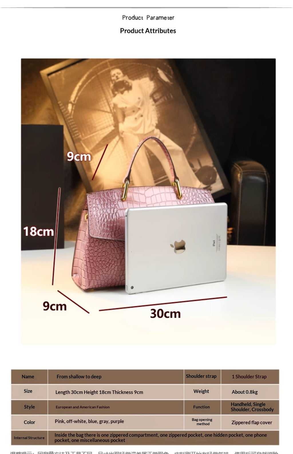 Crocodile Pattern Leather Crossbody Handbag