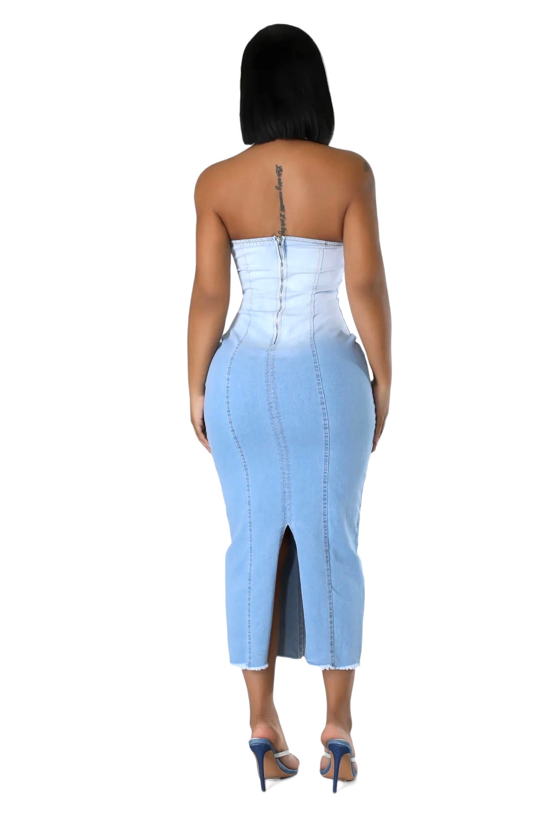 Strapless Denim Jean Midi Dress