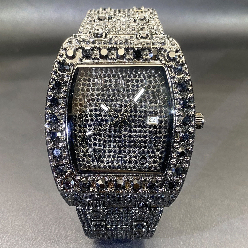 MISS FOX New Hip Hop Men's Brand Full Rhinestone Dating Quartz Watch