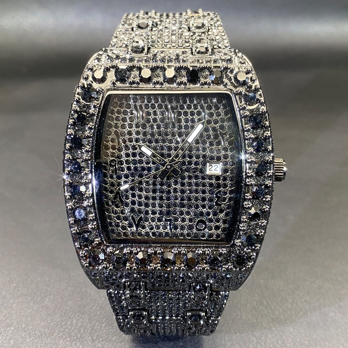MISS FOX New Hip Hop Men's Brand Full Rhinestone Dating Quartz Watch