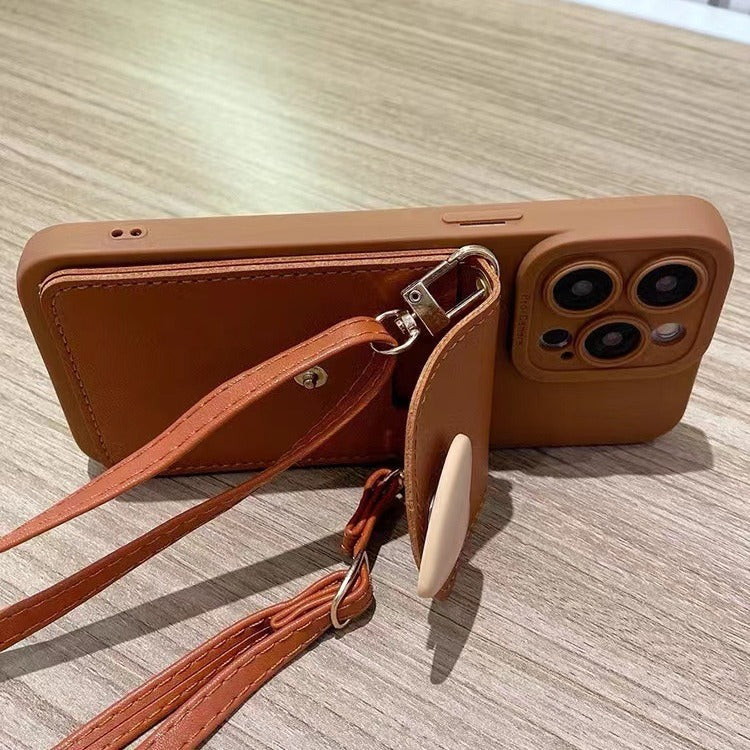 Leather Phone Case with Brown Heart Card Holder