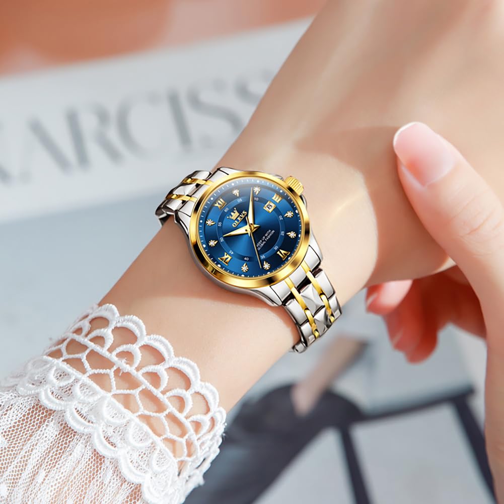 OLEVS Watch Women,Watches for Women,Luxury Casual Stainless Steel Women's Wrist Watches Classic Small Face Dress Analog Womens Watches with Date Easy to Read Waterproof Luminous Quartz Ladies Watches