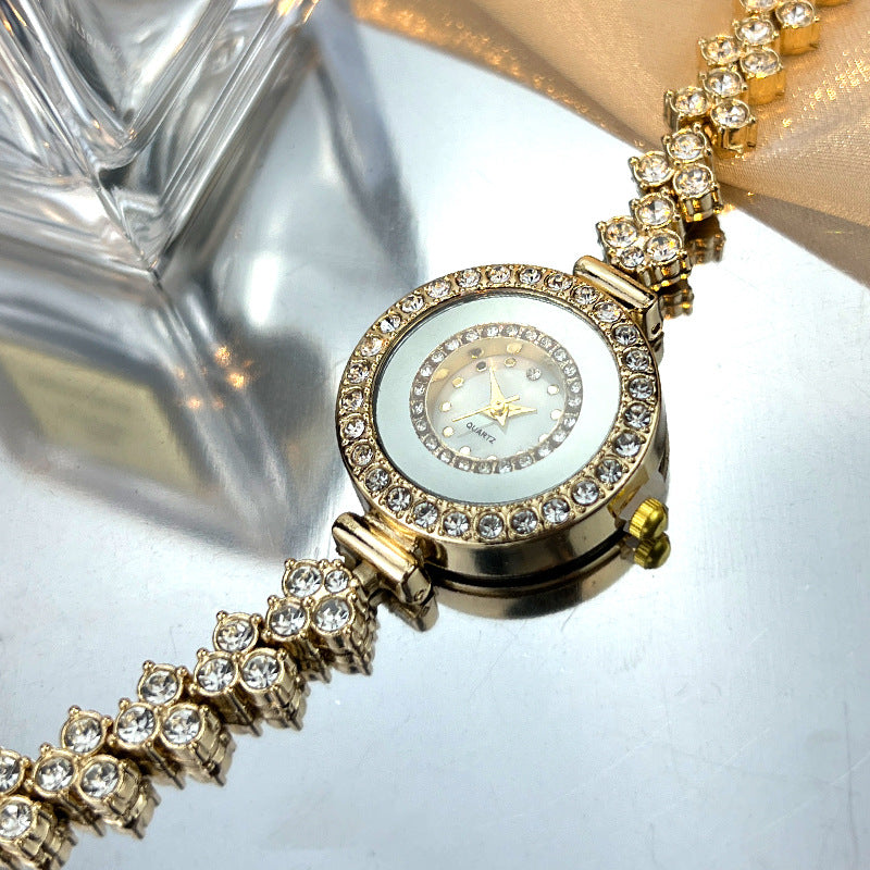Diamond-encrusted Glass Rhinestone Women's Quartz Watch