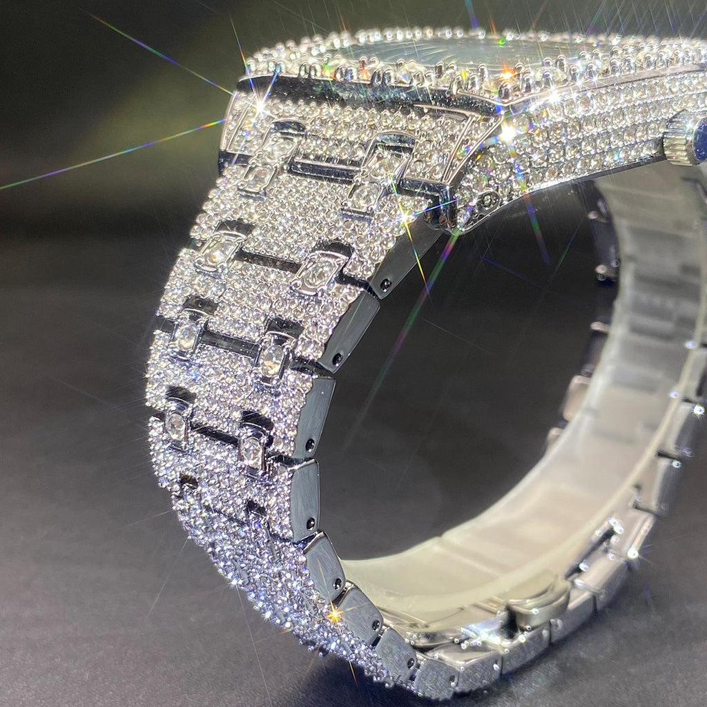 MISS FOX New Hip Hop Men's Brand Full Rhinestone Dating Quartz Watch