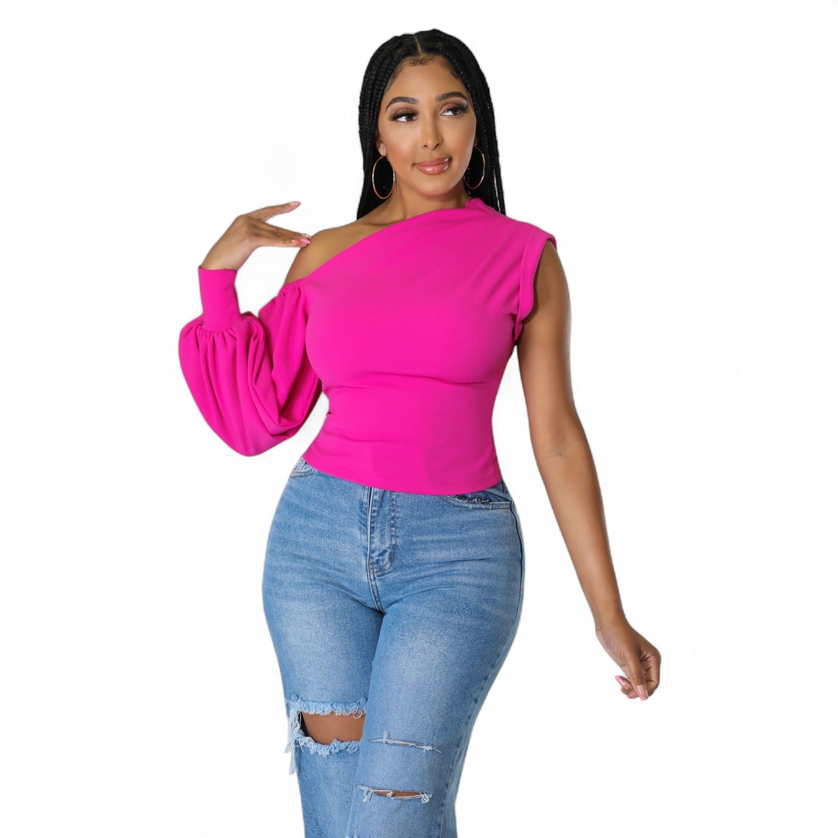 One Shoulder Puff Sleeve Top
