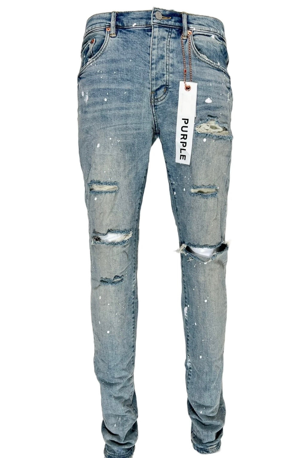 PURPLE Jeans Distressed Ripped Paint Splash