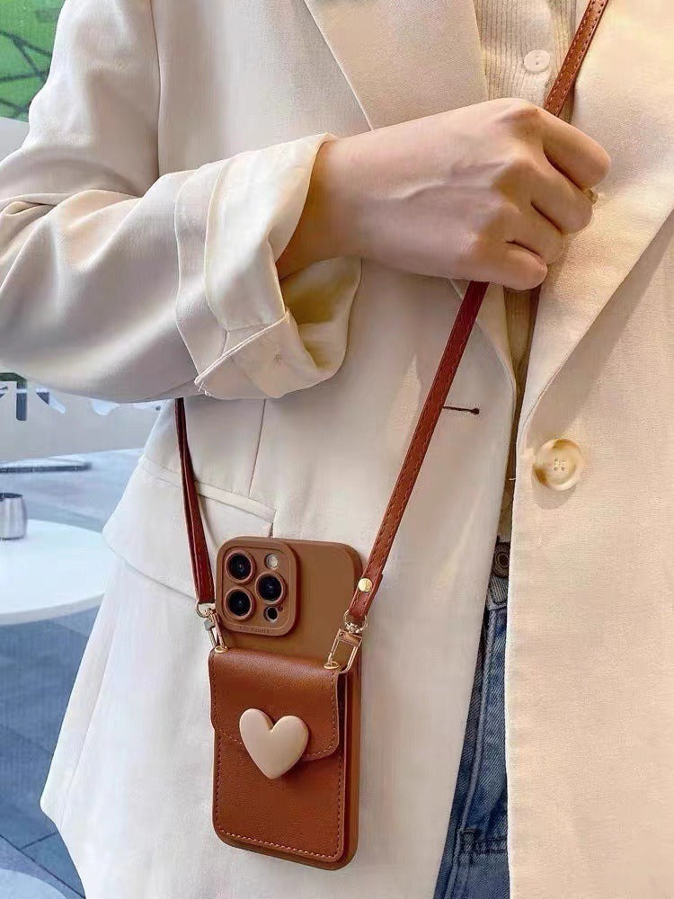 Leather Phone Case with Brown Heart Card Holder