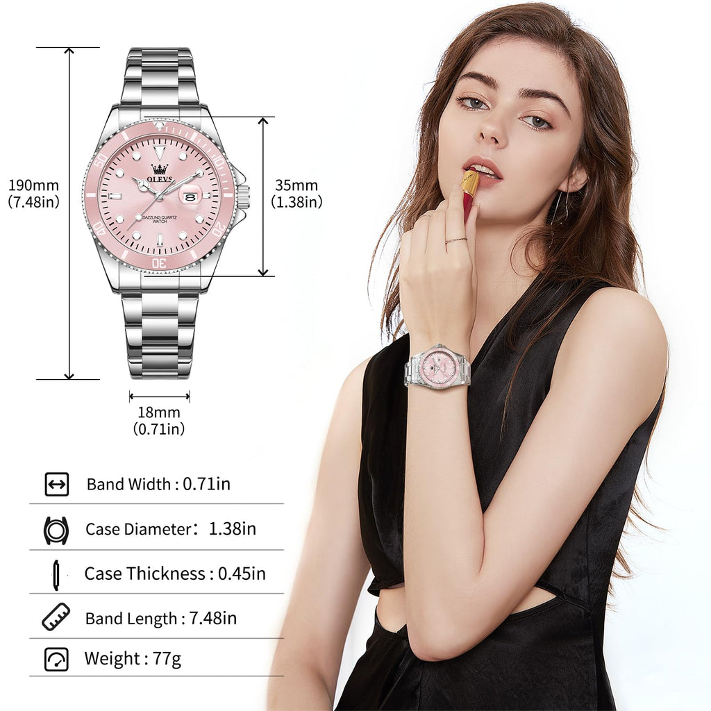 OLEVS Watch Women Silver Watches for Women Luxury for Small Wrists Dress Stainless Steel Women's Wrist Watches Easy to Read Reloj para Mujer Black/Blue/Gold/Green/Pink/Purple