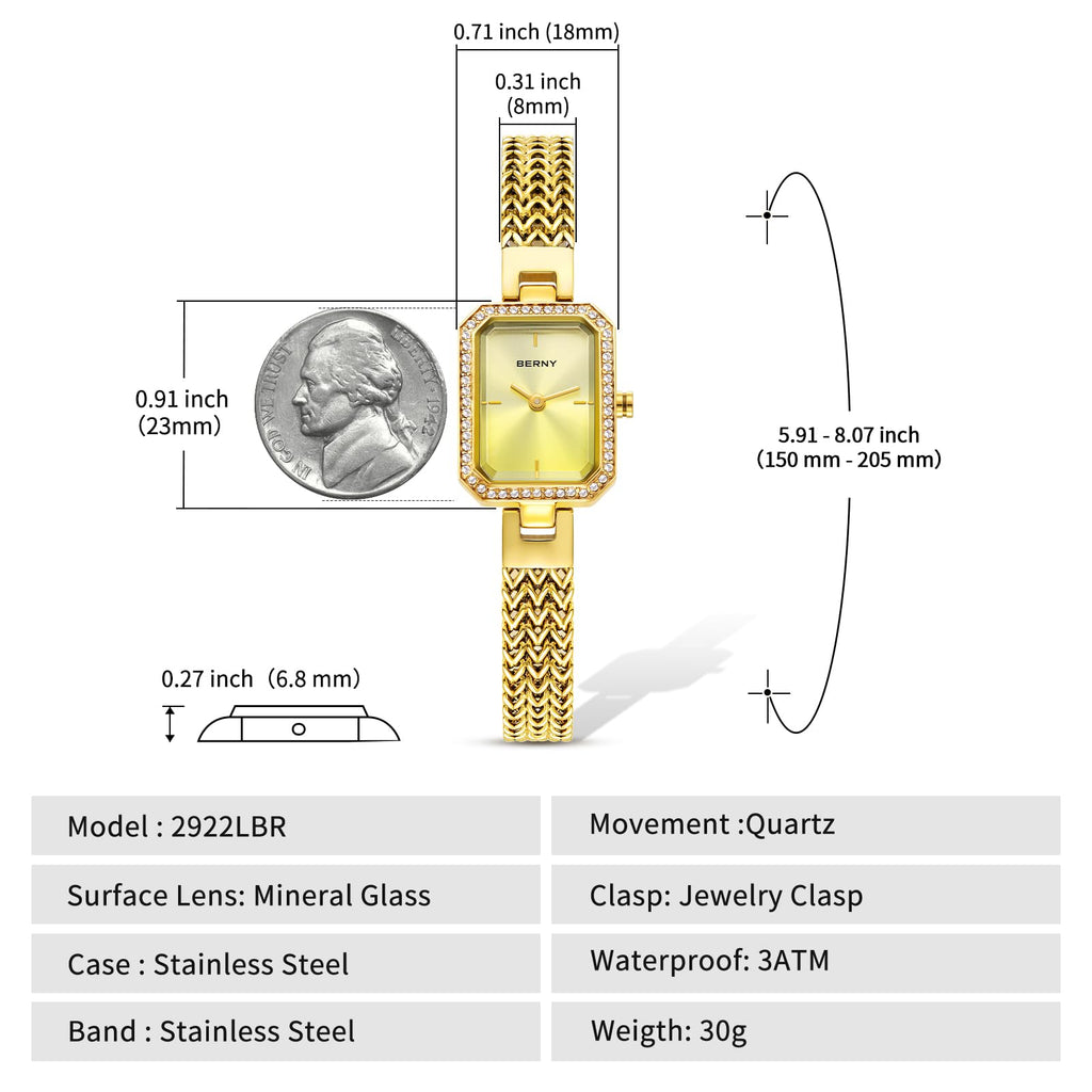 BERNY Silver Watches for Women Ladies Wrist Watch and Bracelet Set Dainty Quartz Bracelet Watch Premium Crystal Accented Fashion Luxury Birthday Present for Women