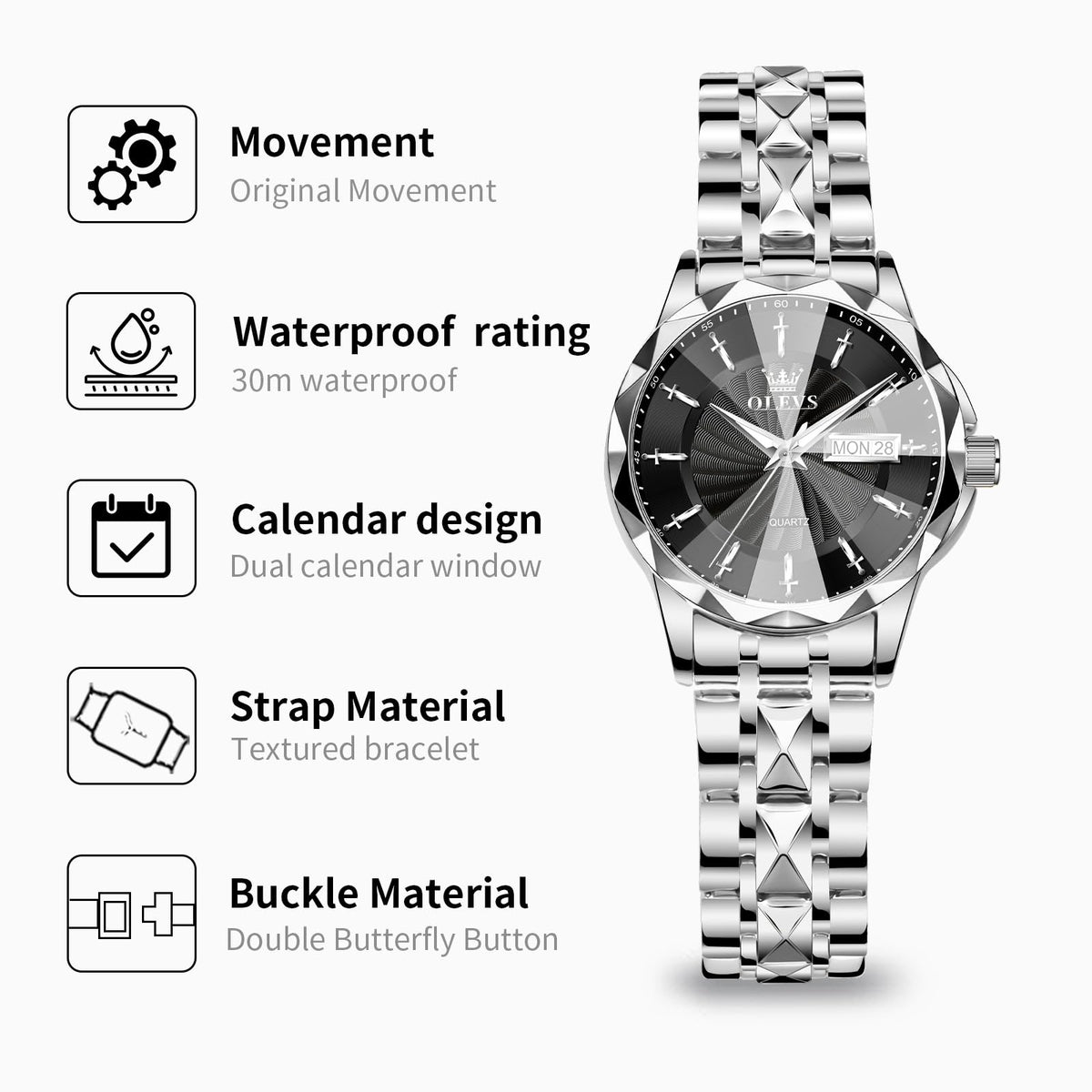 OLEVS Women's Luxury Elegant Watch, Fashion Waterproof Ladies Dress Watch, Stainless Steel Gold Silver Watches for Women, Small Wrist with Day Date, Ideal for Gift Daily Wear