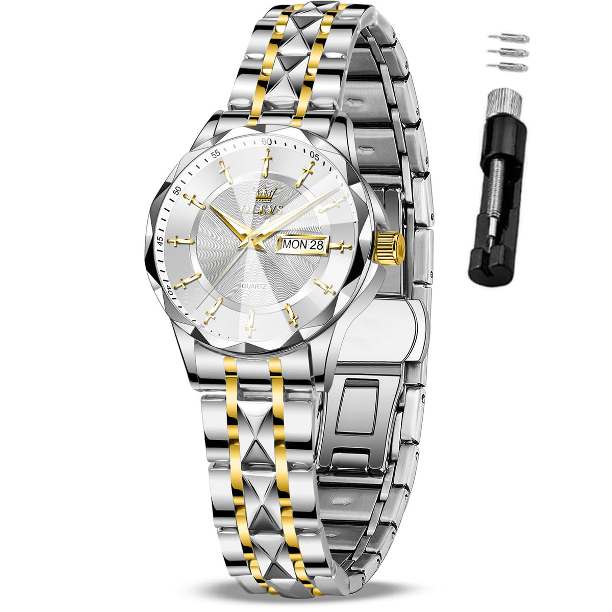 OLEVS Women's Luxury Elegant Watch, Fashion Waterproof Ladies Dress Watch, Stainless Steel Gold Silver Watches for Women, Small Wrist with Day Date, Ideal for Gift Daily Wear
