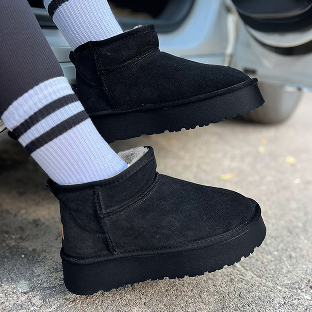 Faux Fur Lined Suede Ankle Snow Boots