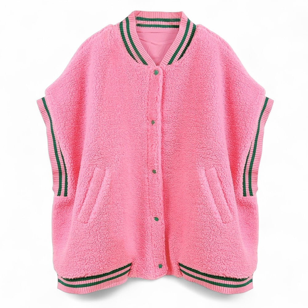 Oversized Sherpa Varsity Baseball Vest