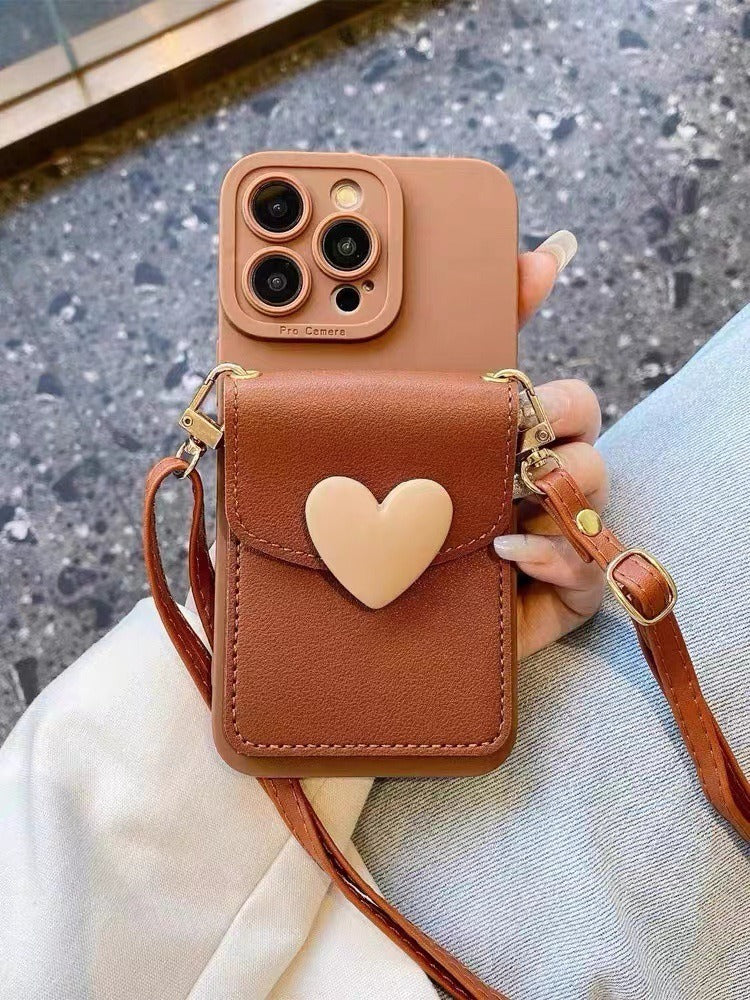 Leather Phone Case with Brown Heart Card Holder