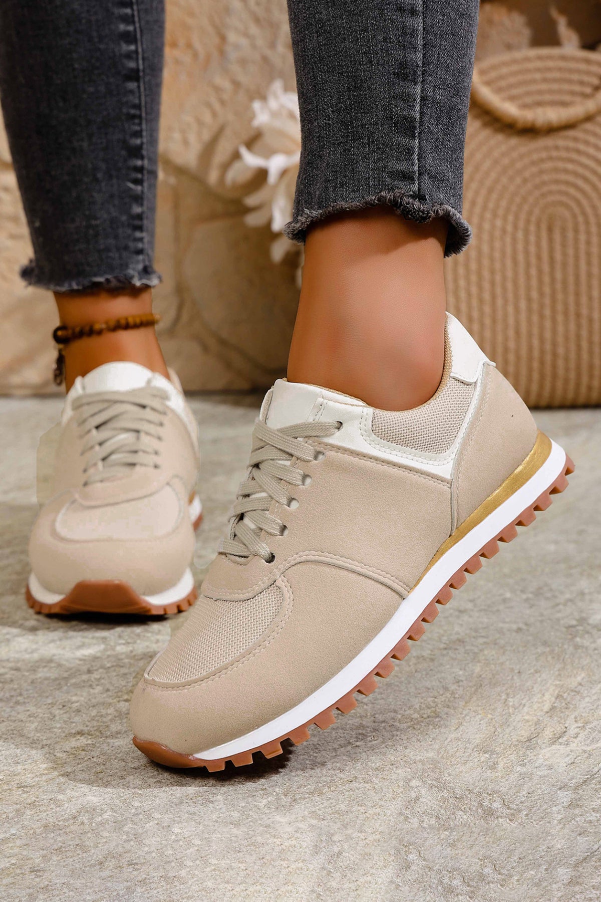 Faux Suede Mixed Patchwork Retro Jogger Sneakers
